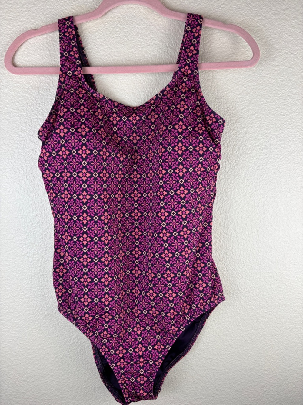 Lands' End Purple Pink Floral One-Piece Swimsuit Size 14